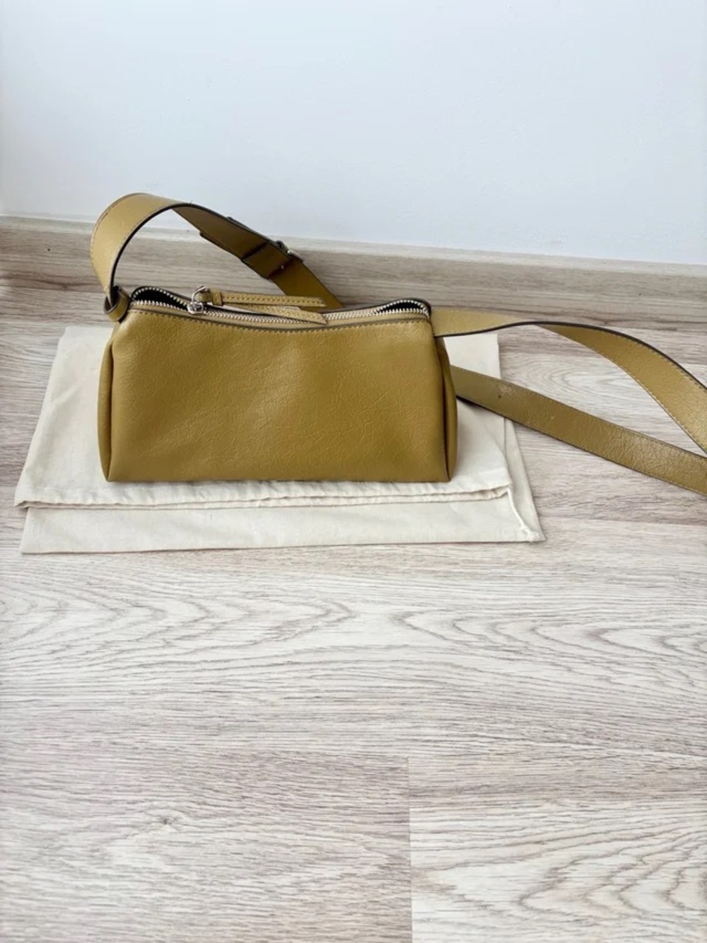 Mustard Yellow Leather Zip Clutch